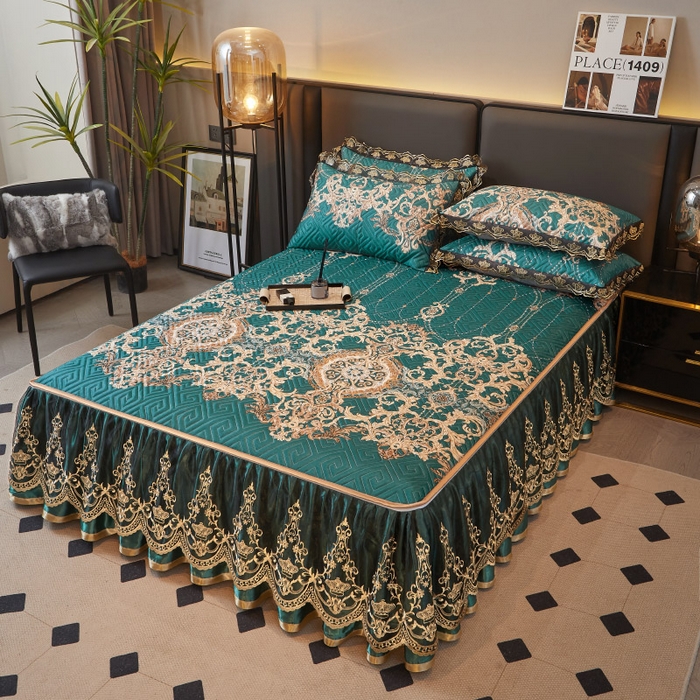 91家纺网 家纺一手货源 找家纺 罗艺轩 2025新款可拆卸床笠式床裙印花冰丝席 瑞卡斯