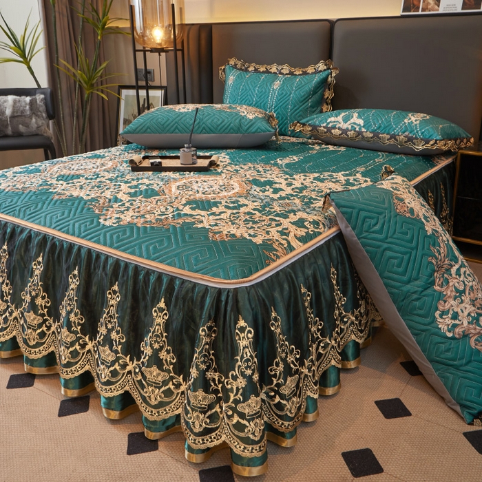 91家纺网 家纺一手货源 找家纺 罗艺轩 2025新款可拆卸床笠式床裙印花冰丝席 瑞卡斯