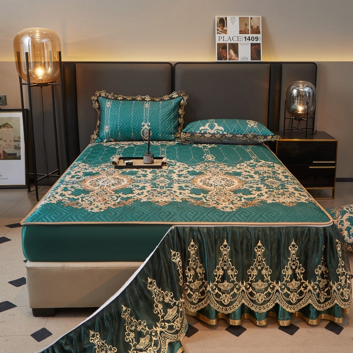 91家纺网 家纺一手货源 找家纺 罗艺轩 2025新款可拆卸床笠式床裙印花冰丝席 瑞卡斯