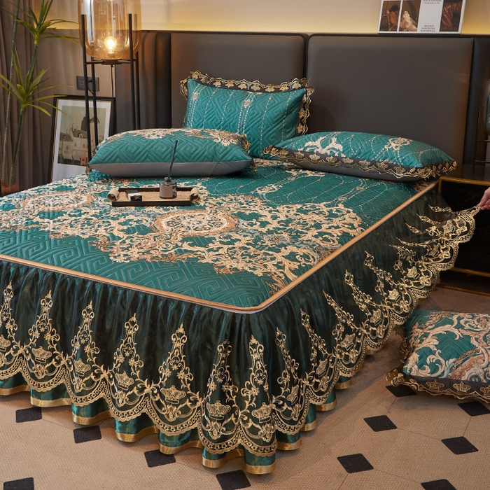 91家纺网 家纺一手货源 找家纺 罗艺轩 2025新款可拆卸床笠式床裙印花冰丝席 瑞卡斯