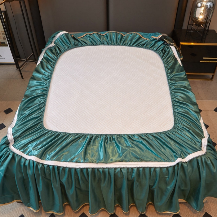 91家纺网 家纺一手货源 找家纺 罗艺轩 2025新款可拆卸床笠式床裙印花冰丝席 瑞卡斯