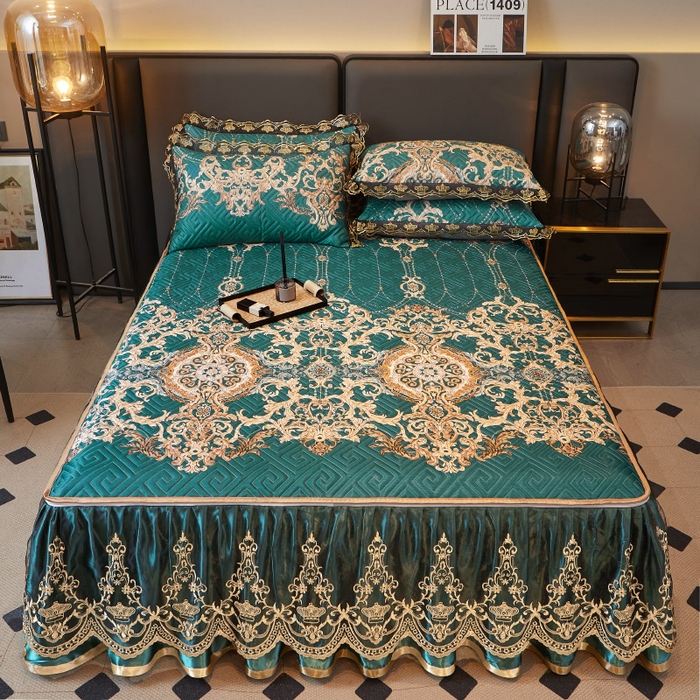 91家纺网 家纺一手货源 找家纺 罗艺轩 2025新款可拆卸床笠式床裙印花冰丝席 瑞卡斯