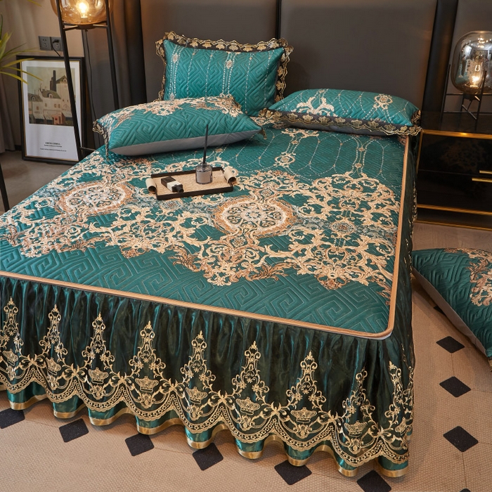 91家纺网 家纺一手货源 找家纺 罗艺轩 2025新款可拆卸床笠式床裙印花冰丝席 瑞卡斯