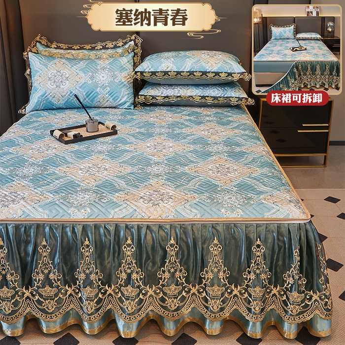 罗艺轩 2025新款可拆卸床笠式床裙印花冰丝席 塞纳青春