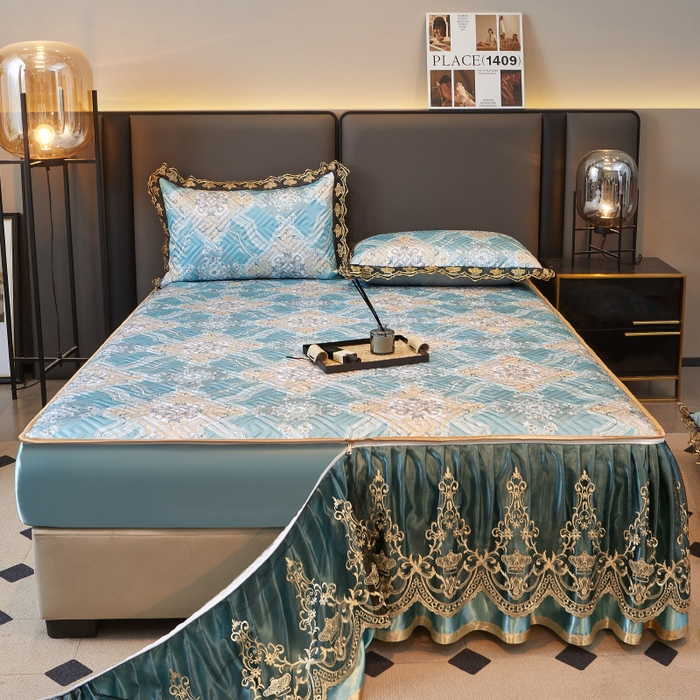 91家纺网 家纺一手货源 找家纺 罗艺轩 2025新款可拆卸床笠式床裙印花冰丝席 塞纳青春