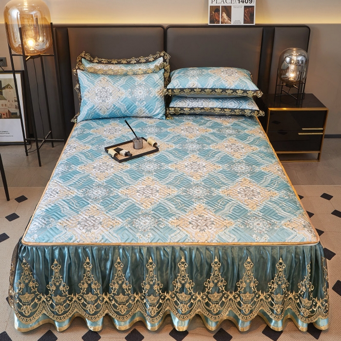 91家纺网 家纺一手货源 找家纺 罗艺轩 2025新款可拆卸床笠式床裙印花冰丝席 塞纳青春