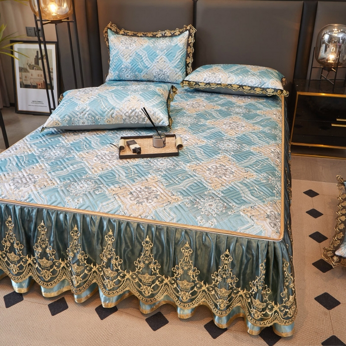 91家纺网 家纺一手货源 找家纺 罗艺轩 2025新款可拆卸床笠式床裙印花冰丝席 塞纳青春