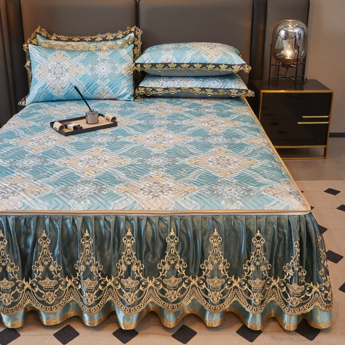 91家纺网 家纺一手货源 找家纺 罗艺轩 2025新款可拆卸床笠式床裙印花冰丝席 塞纳青春