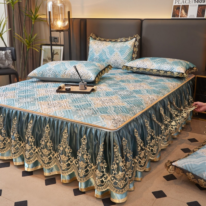 91家纺网 家纺一手货源 找家纺 罗艺轩 2025新款可拆卸床笠式床裙印花冰丝席 塞纳青春