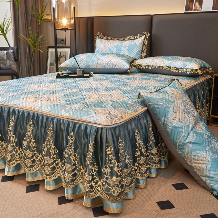 91家纺网 家纺一手货源 找家纺 罗艺轩 2025新款可拆卸床笠式床裙印花冰丝席 塞纳青春