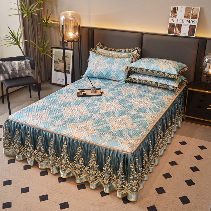 91家纺网 家纺一手货源 找家纺 罗艺轩 2025新款可拆卸床笠式床裙印花冰丝席 塞纳青春