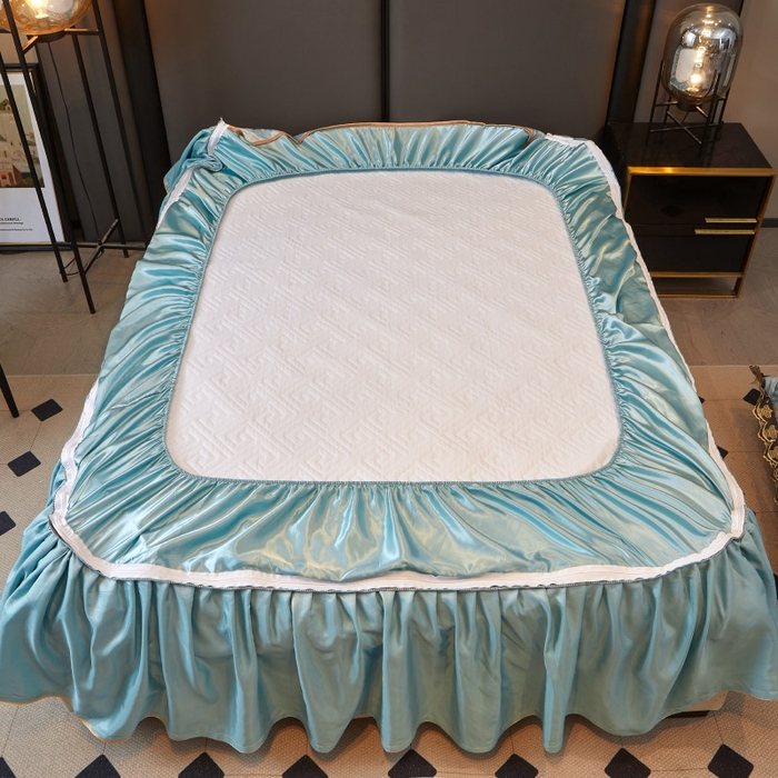 91家纺网 家纺一手货源 找家纺 罗艺轩 2025新款可拆卸床笠式床裙印花冰丝席 塞纳青春