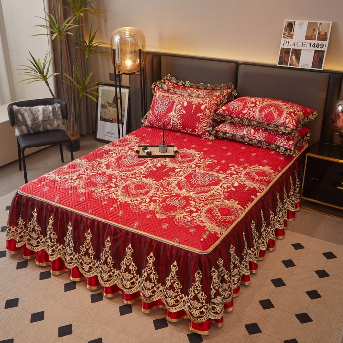 91家纺网 家纺一手货源 找家纺 罗艺轩 2025新款可拆卸床笠式床裙印花冰丝席 幸福恋曲