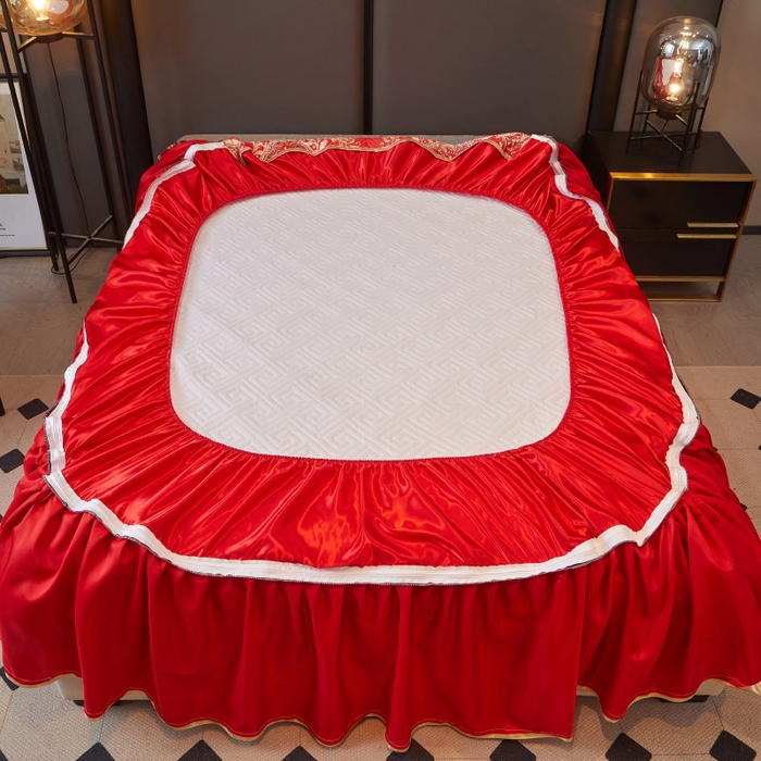 91家纺网 家纺一手货源 找家纺 罗艺轩 2025新款可拆卸床笠式床裙印花冰丝席 幸福恋曲