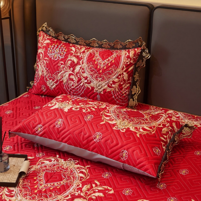 91家纺网 家纺一手货源 找家纺 罗艺轩 2025新款可拆卸床笠式床裙印花冰丝席 幸福恋曲