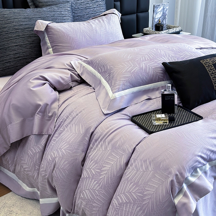 91家纺网 家纺一手货源 找家纺 若未家居 LOVEWE HOUSE 2025新款双拼角提花兰精天丝棉四件套--叶澜 叶澜 紫