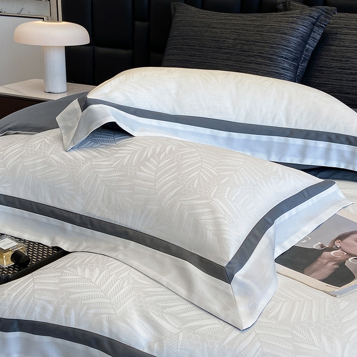 91家纺网 家纺一手货源 找家纺 若未家居 LOVEWE HOUSE 2025新款双拼角提花兰精天丝棉四件套--叶澜 叶澜 白