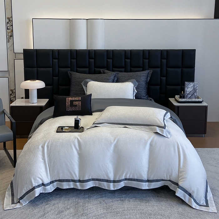 91家纺网 家纺一手货源 找家纺 若未家居 LOVEWE HOUSE 2025新款双拼角提花兰精天丝棉四件套--叶澜 叶澜 白