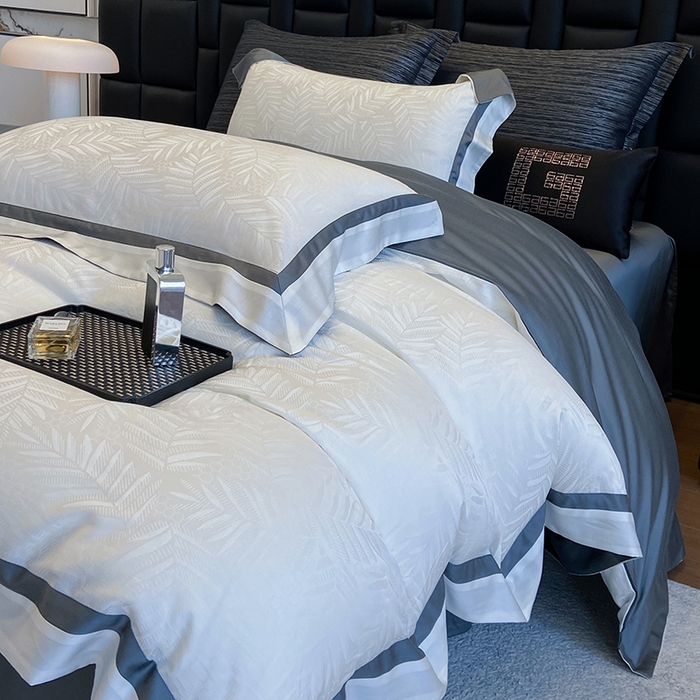 91家纺网 家纺一手货源 找家纺 若未家居 LOVEWE HOUSE 2025新款双拼角提花兰精天丝棉四件套--叶澜 叶澜 白