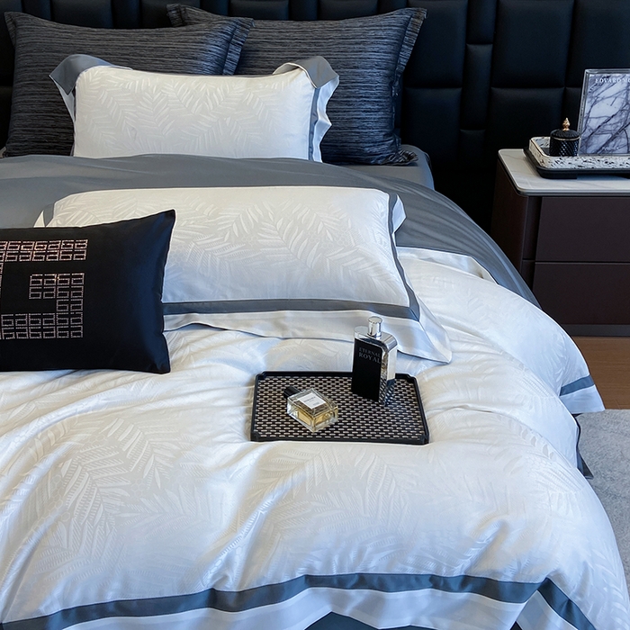 91家纺网 家纺一手货源 找家纺 若未家居 LOVEWE HOUSE 2025新款双拼角提花兰精天丝棉四件套--叶澜 叶澜 白