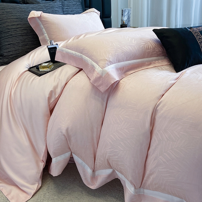 91家纺网 家纺一手货源 找家纺 若未家居 LOVEWE HOUSE 2025新款双拼角提花兰精天丝棉四件套--叶澜 叶澜 粉