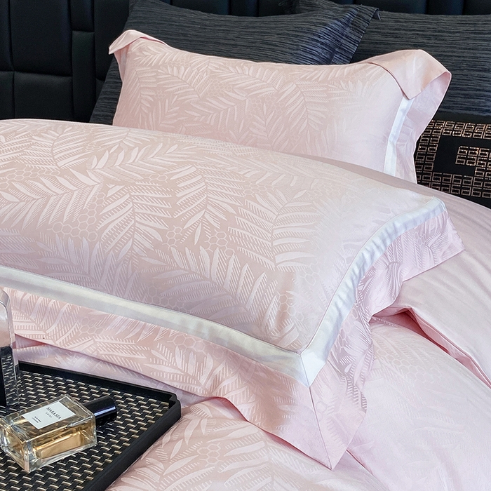 91家纺网 家纺一手货源 找家纺 若未家居 LOVEWE HOUSE 2025新款双拼角提花兰精天丝棉四件套--叶澜 叶澜 粉