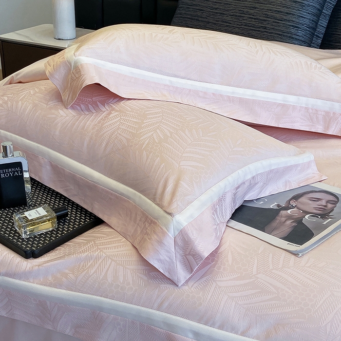 91家纺网 家纺一手货源 找家纺 若未家居 LOVEWE HOUSE 2025新款双拼角提花兰精天丝棉四件套--叶澜 叶澜 粉