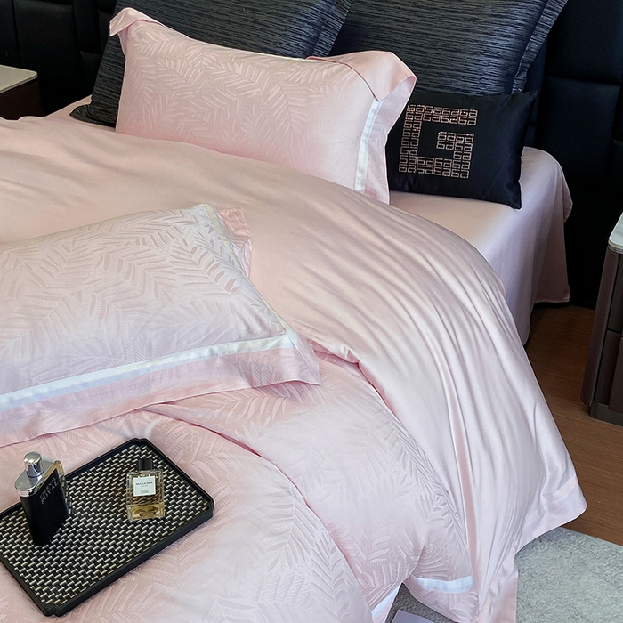 91家纺网 家纺一手货源 找家纺 若未家居 LOVEWE HOUSE 2025新款双拼角提花兰精天丝棉四件套--叶澜 叶澜 粉