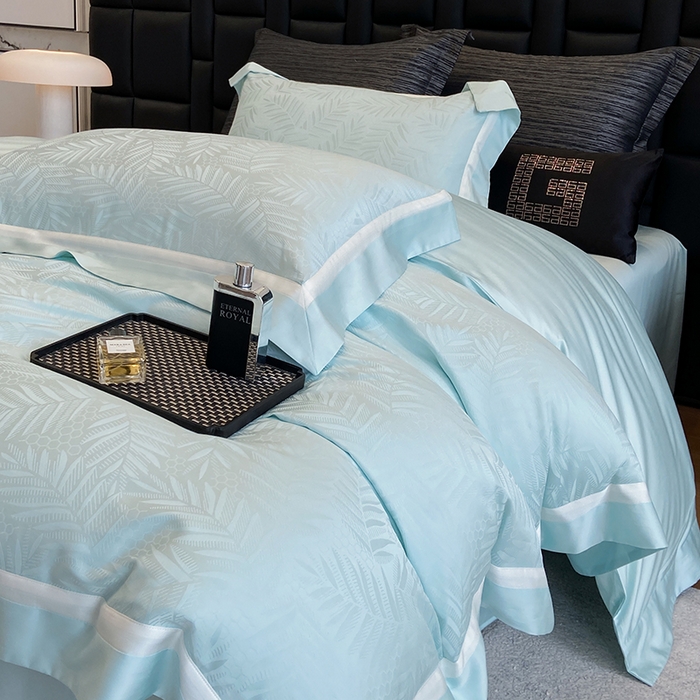 91家纺网 家纺一手货源 找家纺 若未家居 LOVEWE HOUSE 2025新款双拼角提花兰精天丝棉四件套--叶澜 叶澜 西子兰