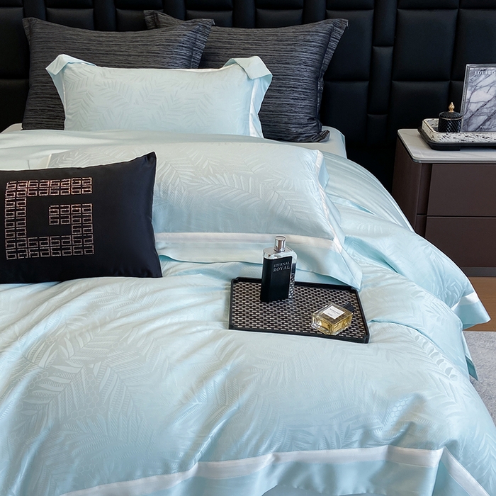 91家纺网 家纺一手货源 找家纺 若未家居 LOVEWE HOUSE 2025新款双拼角提花兰精天丝棉四件套--叶澜 叶澜 西子兰