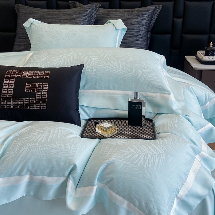 91家纺网 家纺一手货源 找家纺 若未家居 LOVEWE HOUSE 2025新款双拼角提花兰精天丝棉四件套--叶澜 叶澜 西子兰