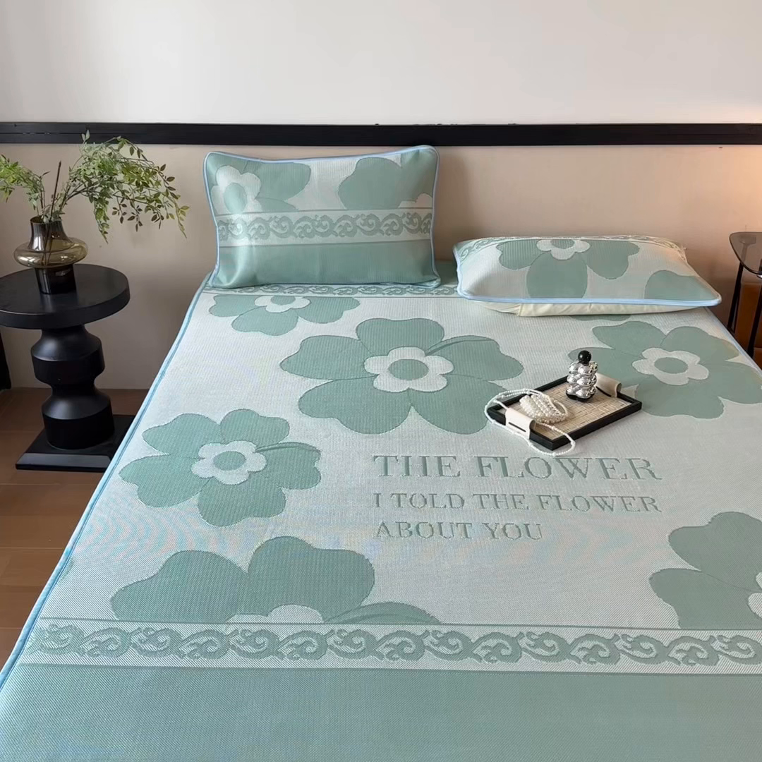 91家纺网 家纺一手货源 找家纺 （总）乐居家纺 2025新款A类碳光抗菌凉感可水洗冰丝凉席席子床笠款