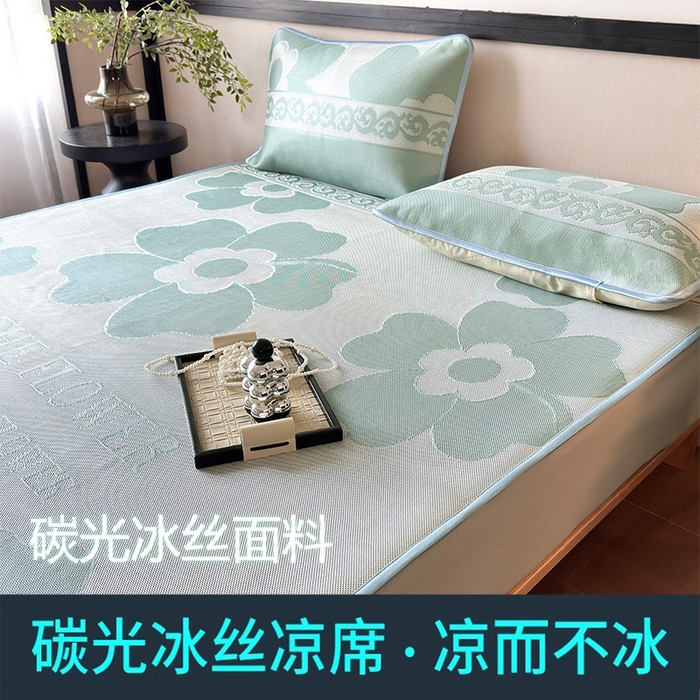 91家纺网 家纺一手货源 找家纺 （总）乐居家纺 2025新款A类碳光抗菌凉感可水洗冰丝凉席席子床笠款