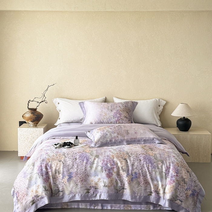 91家纺网 家纺一手货源 找家纺 若未2025新款玲珑 50S兰精天丝平网活性数码印花四件套 玲珑 控价 券后不低于 368 玲珑 紫