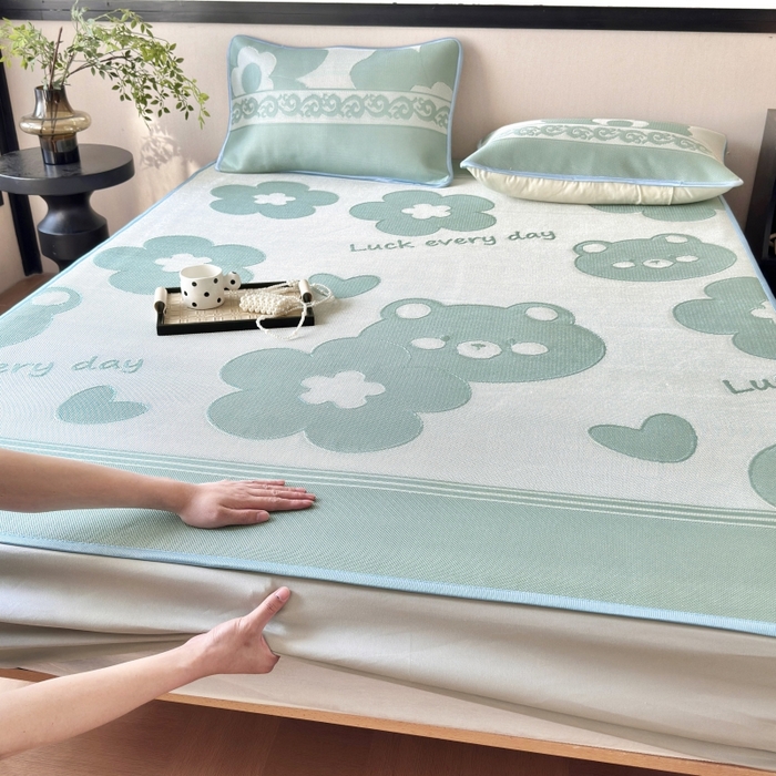 91家纺网 家纺一手货源 找家纺 （总）乐居家纺 2025新款A类碳光抗菌凉感可水洗冰丝凉席席子床笠款