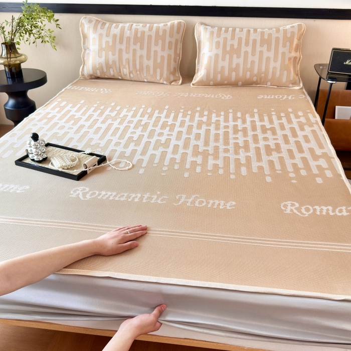 91家纺网 家纺一手货源 找家纺 （总）乐居家纺 2025新款A类碳光抗菌凉感可水洗冰丝凉席席子床笠款