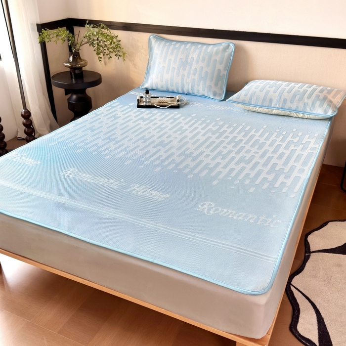 91家纺网 家纺一手货源 找家纺 （总）乐居家纺 2025新款A类碳光抗菌凉感可水洗冰丝凉席席子床笠款