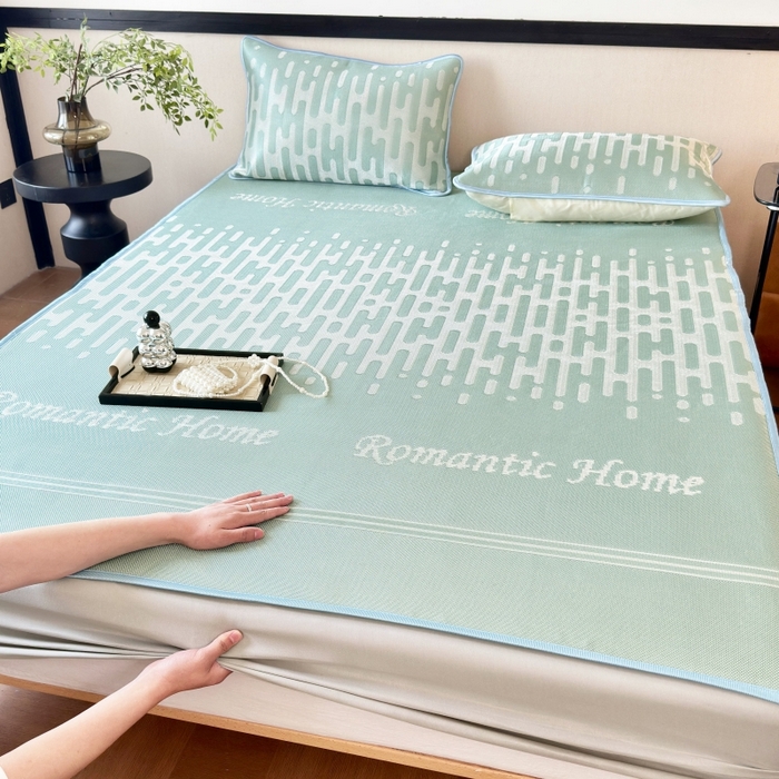 91家纺网 家纺一手货源 找家纺 （总）乐居家纺 2025新款A类碳光抗菌凉感可水洗冰丝凉席席子床笠款