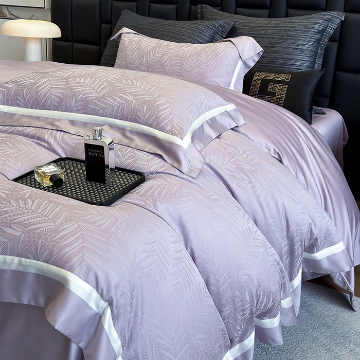 91家纺网 家纺一手货源 找家纺 若未家居 LOVEWE HOUSE 2025新款双拼角提花兰精天丝棉四件套--叶澜 叶澜 紫