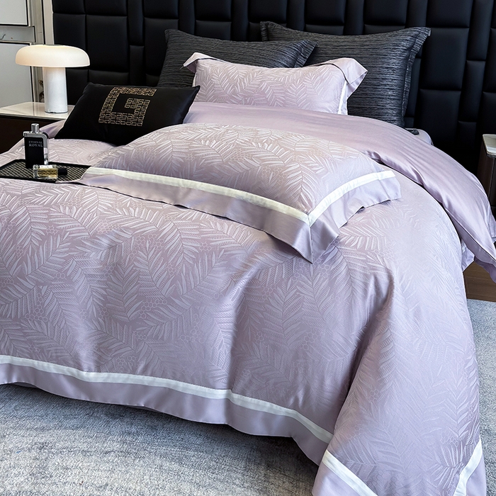 91家纺网 家纺一手货源 找家纺 若未家居 LOVEWE HOUSE 2025新款双拼角提花兰精天丝棉四件套--叶澜 叶澜 紫