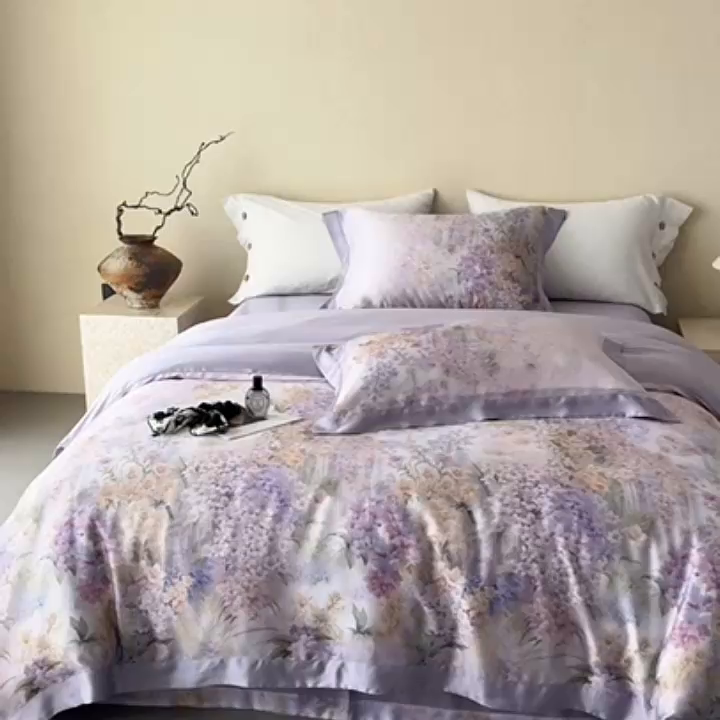 91家纺网 家纺一手货源 找家纺 若未2025新款玲珑 50S兰精天丝平网活性数码印花四件套 玲珑 控价 券后不低于 368 玲珑 紫