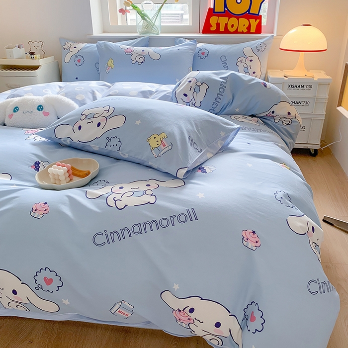 91家纺网 家纺一手货源 找家纺 玉元坊 2025年5月新品三丽鸥全棉床单纯棉床裙床笠三四件套简约基础款式-大耳狗简约款式 甜品玉桂狗【简约款】