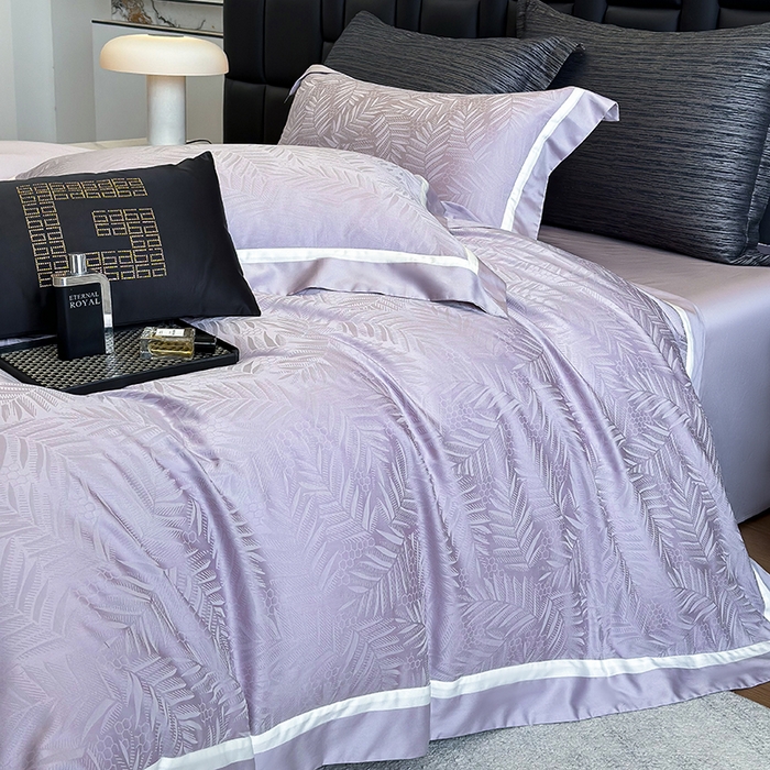 91家纺网 家纺一手货源 找家纺 若未家居 LOVEWE HOUSE 2025新款双拼角提花兰精天丝棉四件套--叶澜 叶澜 紫