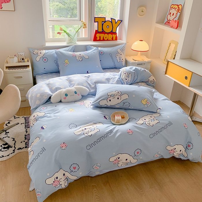 91家纺网 家纺一手货源 找家纺 玉元坊 2025年5月新品三丽鸥全棉床单纯棉床裙床笠三四件套简约基础款式-大耳狗简约款式 甜品玉桂狗【简约款】