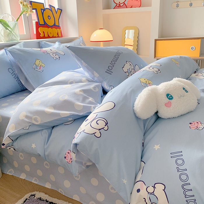 91家纺网 家纺一手货源 找家纺 玉元坊 2025年5月新品三丽鸥全棉床单纯棉床裙床笠三四件套简约基础款式-大耳狗简约款式 甜品玉桂狗【简约款】