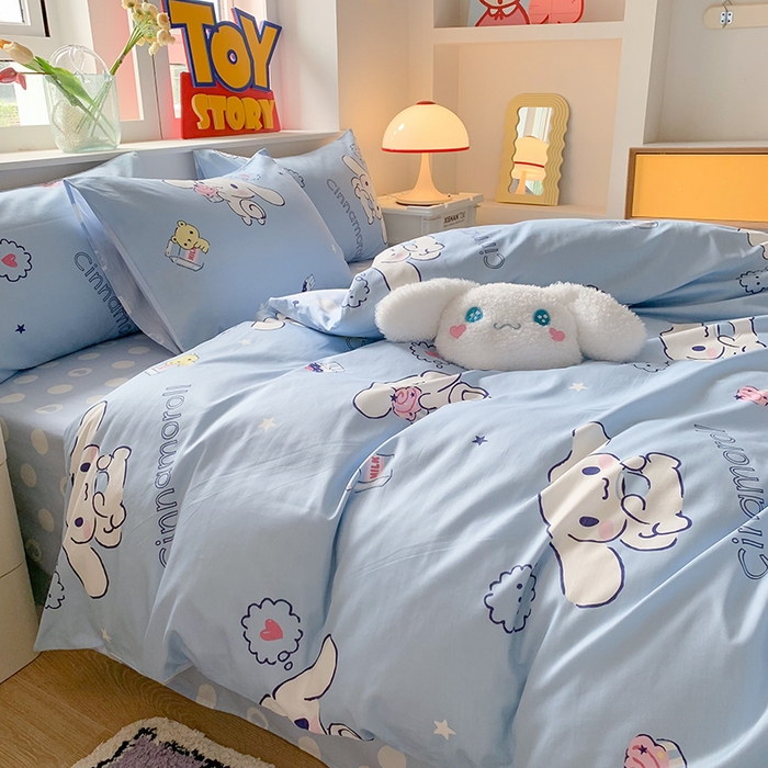 91家纺网 家纺一手货源 找家纺 玉元坊 2025年5月新品三丽鸥全棉床单纯棉床裙床笠三四件套简约基础款式-大耳狗简约款式 甜品玉桂狗【简约款】