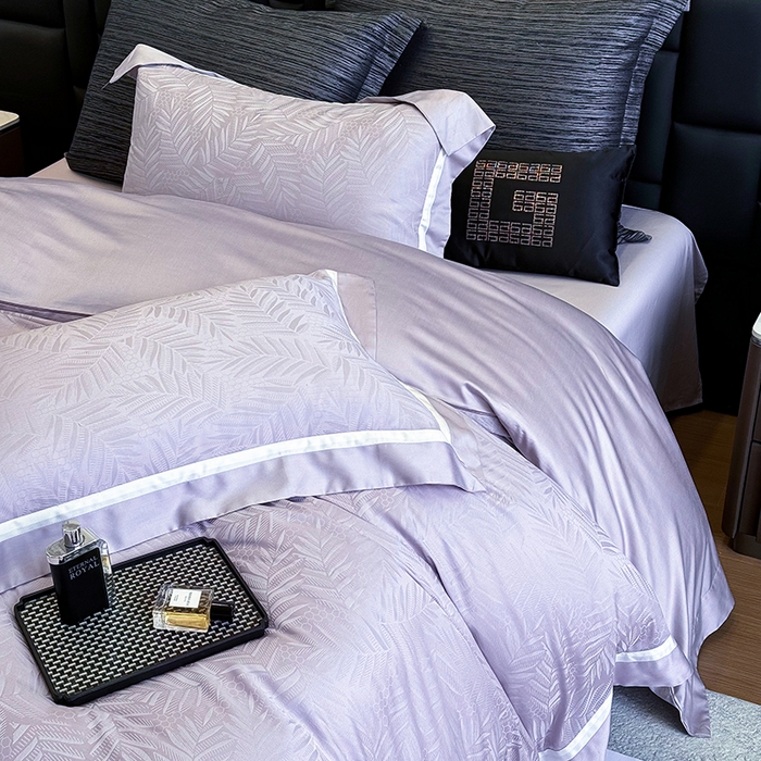 91家纺网 家纺一手货源 找家纺 若未家居 LOVEWE HOUSE 2025新款双拼角提花兰精天丝棉四件套--叶澜 叶澜 紫