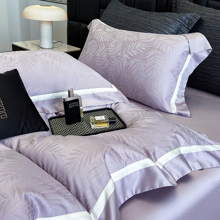 91家纺网 家纺一手货源 找家纺 若未家居 LOVEWE HOUSE 2025新款双拼角提花兰精天丝棉四件套--叶澜 叶澜 紫