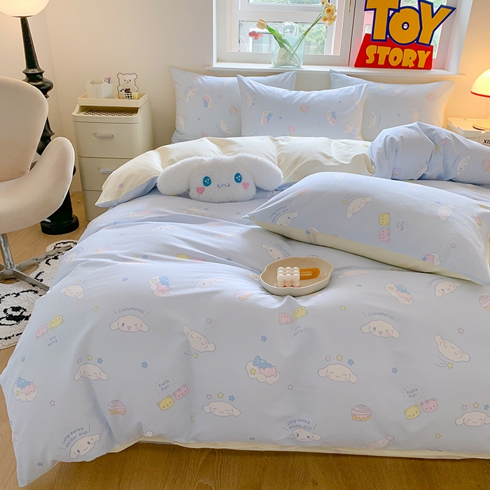 91家纺网 家纺一手货源 找家纺 玉元坊 2025年5月新品三丽鸥全棉床单纯棉床裙床笠三四件套简约基础款式-大耳狗简约款式 云朵大耳狗【简约款】