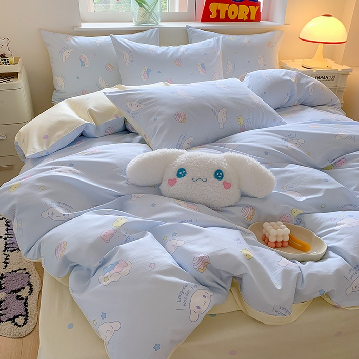 91家纺网 家纺一手货源 找家纺 玉元坊 2025年5月新品三丽鸥全棉床单纯棉床裙床笠三四件套简约基础款式-大耳狗简约款式 云朵大耳狗【简约款】